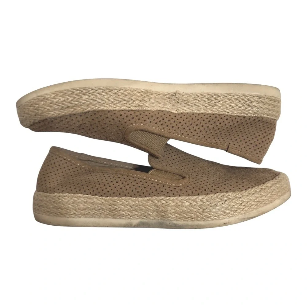 Esprit Espadrille Shoes Faux Suede Perforated Slip On‎ Platform Brown Casual 8.5